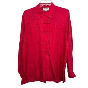 Vintage Silk Paisley Asian Inspired Cheongsam Shirt Size 10 Red 90s Y2K Jessica